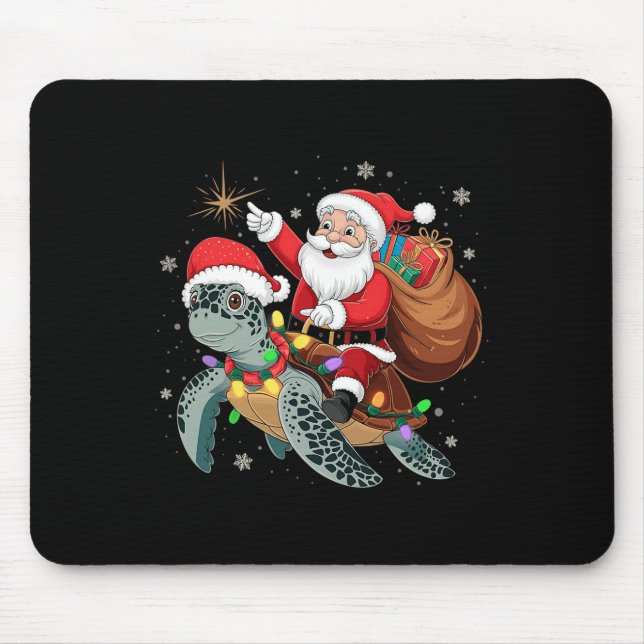 Funny Turtle Christmas Santa Riding Sea Turtle Xma Mouse Pad (Front)