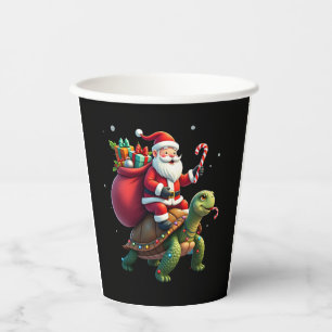Funny Turtle Christmas Santa Riding Sea Turtle Xma Paper Cups