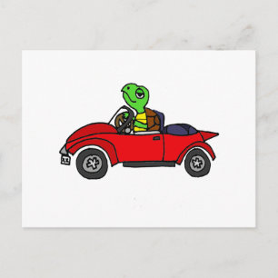 Funny Turtle Driving Red Convertible Car Postcard