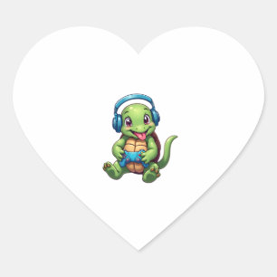 Funny Turtle Gamer Gaming Turtles Video Game (1) Heart Sticker