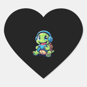 Funny Turtle Gamer Gaming Turtles Video Game (1) Heart Sticker