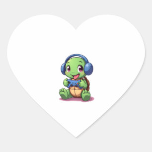 Funny Turtle Gamer Gaming Turtles Video Game (2) Heart Sticker