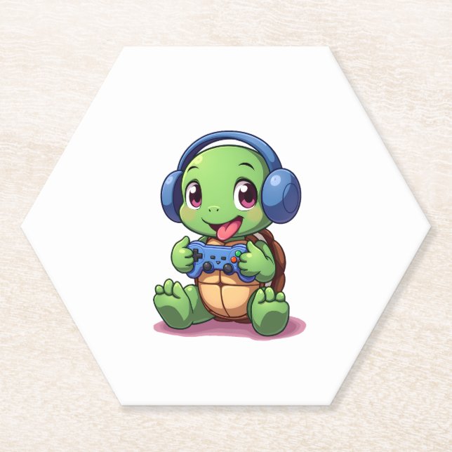 Funny Turtle Gamer Gaming Turtles Video Game (2) Paper Coaster (Front)