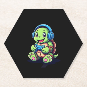 Funny Turtle Gamer Gaming Turtles Video Game (3) Paper Coaster