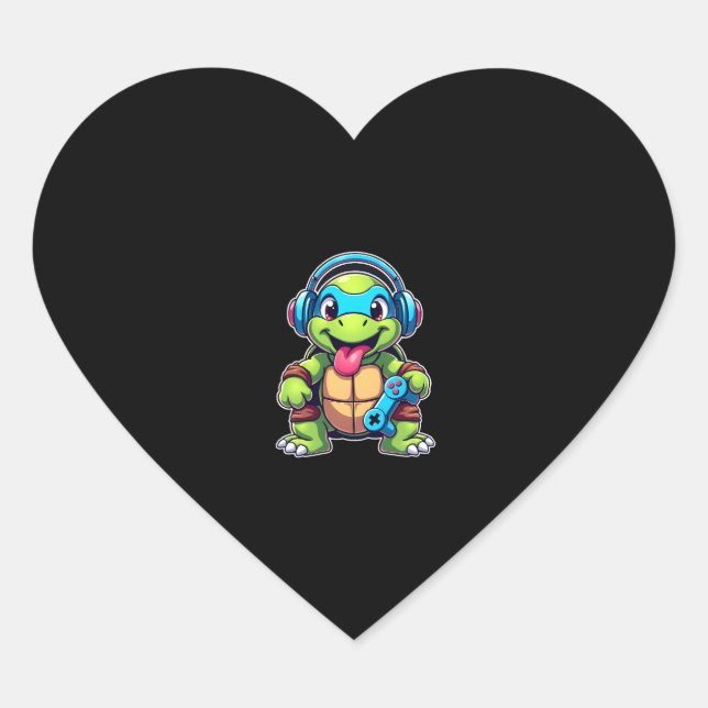 Funny Turtle Gamer Gaming Turtles Video Game (4) Heart Sticker (Front)