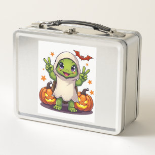 Funny Turtle Ghost Pumpkin Boo Halloween Kids Mens Metal Lunch Box