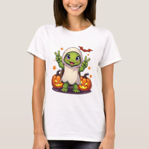 Funny Turtle Ghost Pumpkin Boo Halloween Kids Mens T-Shirt