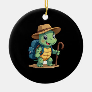 Funny Turtle Hiking Graphic Camping Lover Adventur Ceramic Tree Decoration