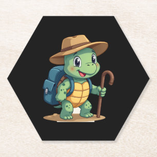 Funny Turtle Hiking Graphic Camping Lover Adventur Paper Coaster