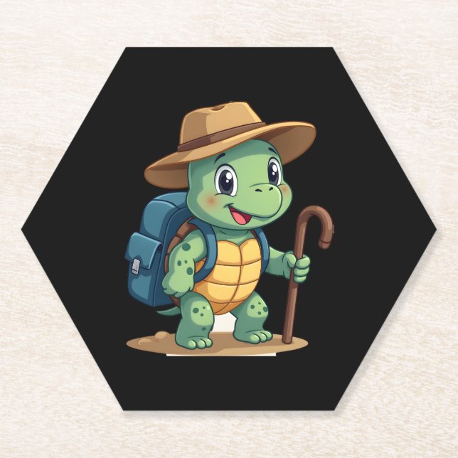 Funny Turtle Hiking Graphic Camping Lover Adventur Paper Coaster (Front)