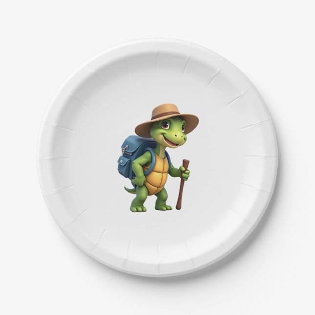 Funny Turtle Hiking Graphic Camping Lover Adventur Paper Plate (Front)