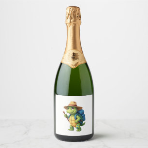 Funny Turtle Hiking Graphic Camping Lover Adventur Sparkling Wine Label