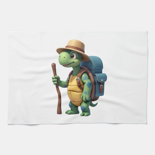 Funny Turtle Hiking Graphic Camping Lover Adventur Tea Towel (Horizontal)