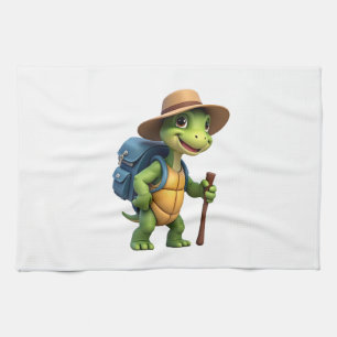 Funny Turtle Hiking Graphic Camping Lover Adventur Tea Towel