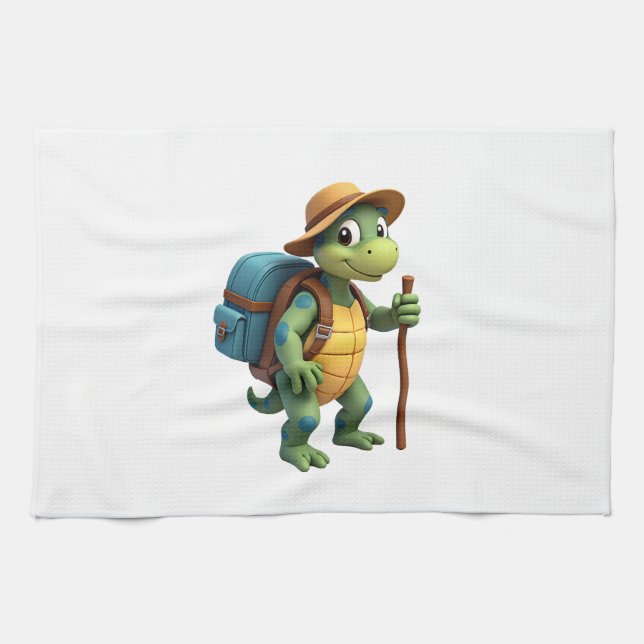 Funny Turtle Hiking Graphic Camping Lover Adventur Tea Towel (Horizontal)
