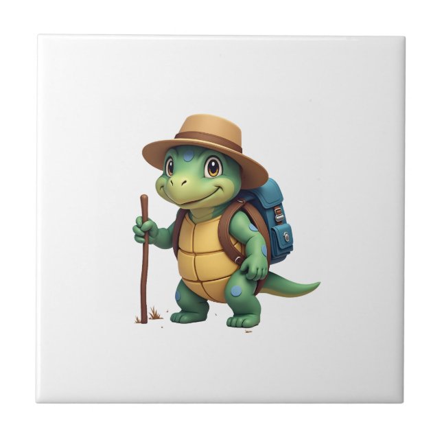 Funny Turtle Hiking Graphic Camping Lover Adventur Tile (Front)