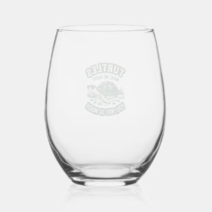Funny Turtle Make Me Happy Vintage Stemless Wine Glass