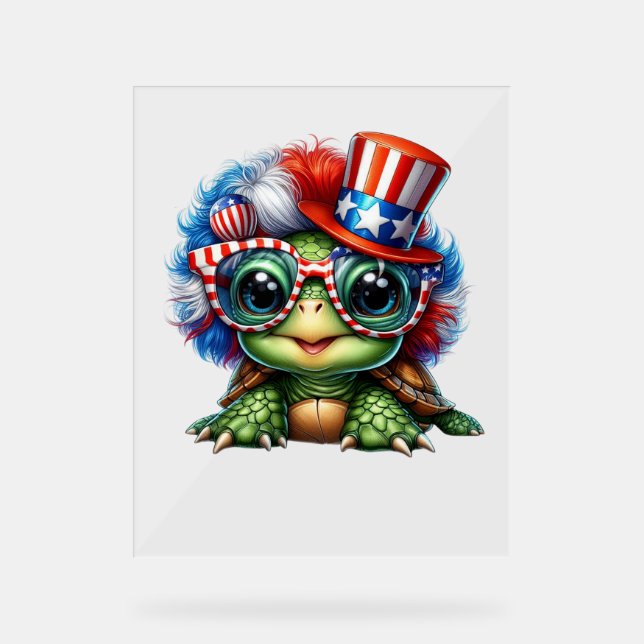 Funny Turtle Patriotic USA Flag Sunglass Acrylic Sign (Front)