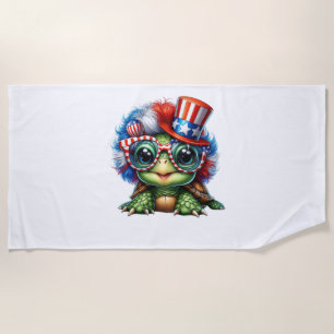 Funny Turtle Patriotic USA Flag Sunglass Beach Towel