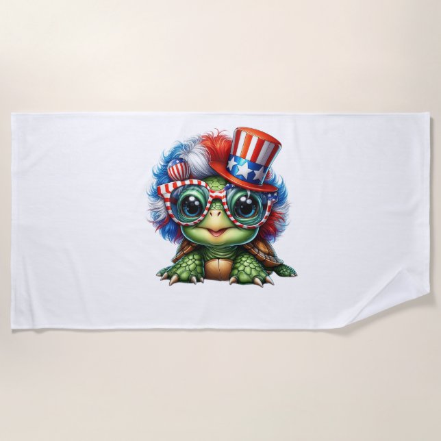 Funny Turtle Patriotic USA Flag Sunglass Beach Towel (Front)