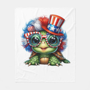 Funny Turtle Patriotic USA Flag Sunglass Fleece Blanket