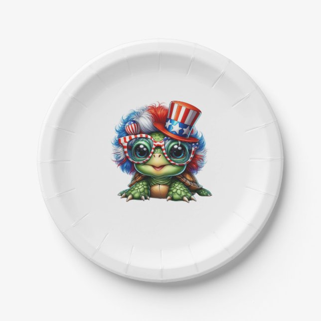 Funny Turtle Patriotic USA Flag Sunglass Paper Plate (Front)