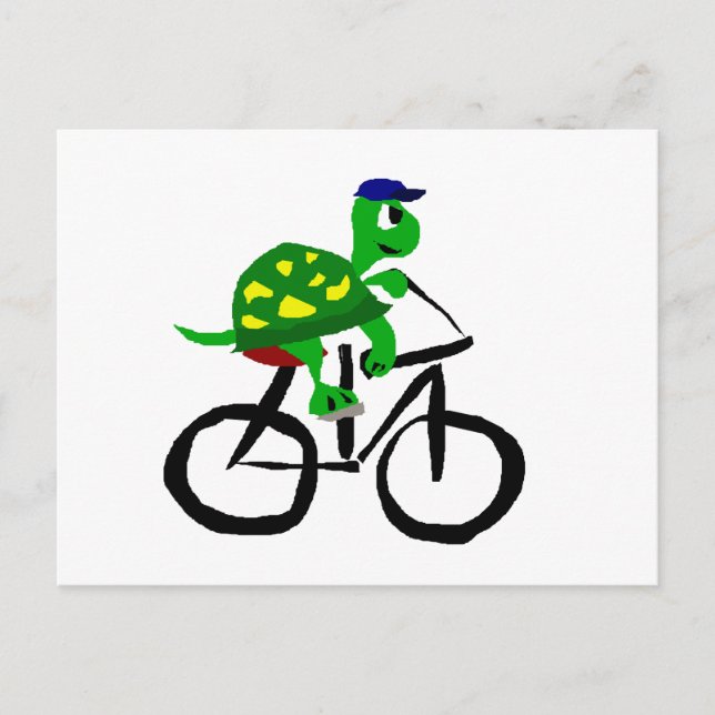Funny Turtle Riding Bicycle Postcard (Front)