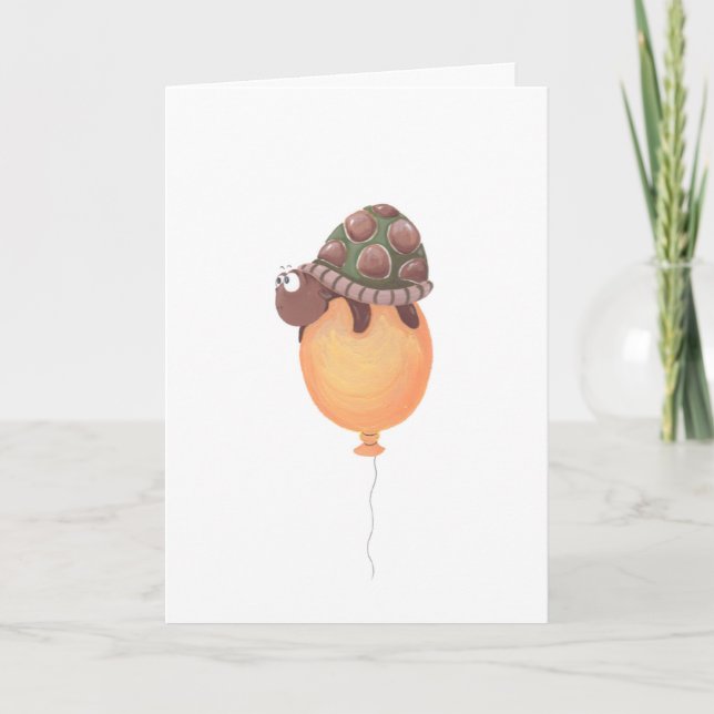 funny turtle sitting on yellow balloon card (Front)