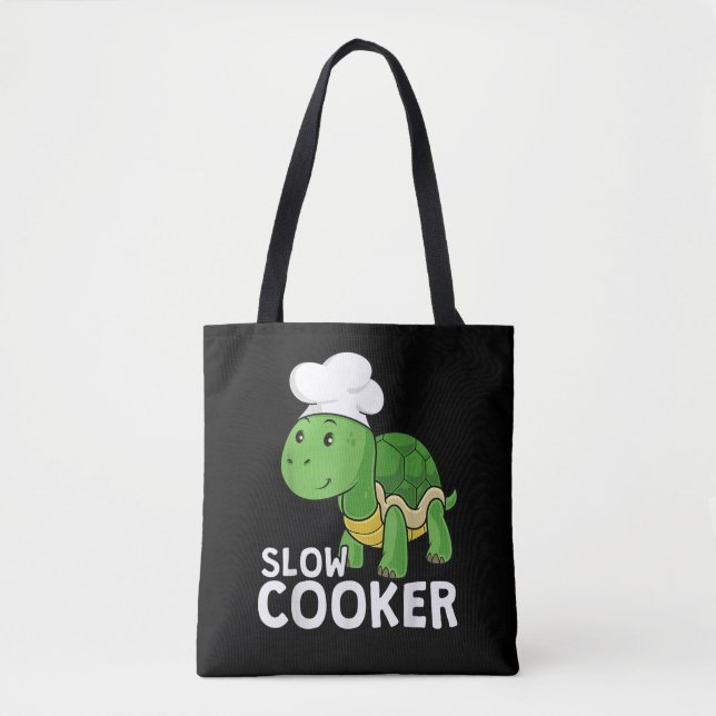 Funny Turtle Slow Cooker Chef Cooking Tortoise Tote Bag (Front)