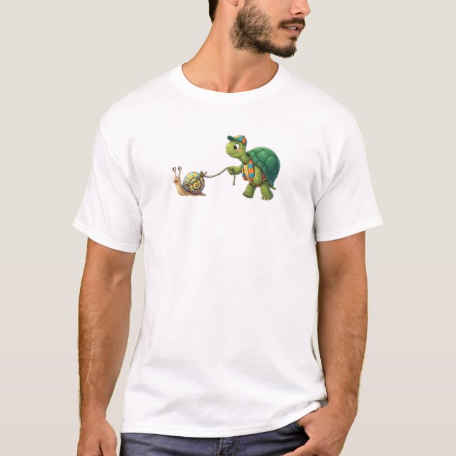 Funny Turtle Walking Snail T-Shirt (Front)