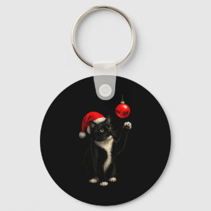 Funny Tuxedo Bauble Cat Santa Hat Red Xmas Christm Key Ring