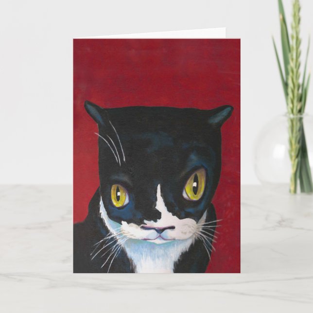 Funny Tuxedo Cat Card (Front)