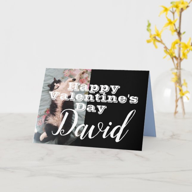 Funny Tuxedo Cat Happy Valentine's Day Name Card (Yellow Flower)