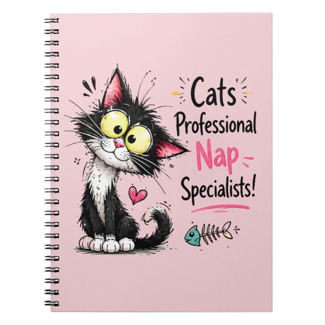 Funny Tuxedo Cat Professional Nap Specialist  Notebook (Front)