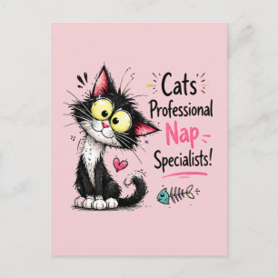 Funny Tuxedo Cat Professional Nap Specialist Postcard