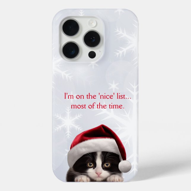Funny Tuxedo Cat Santa Hat Nice List Personalised  Case-Mate iPhone Case (Back)