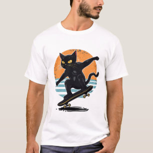 Funny Tuxedo Cat Skateboarder in Sneakers Retro