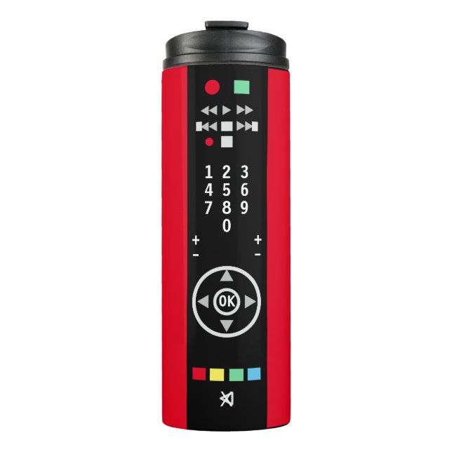 Funny TV Remote Control Red Black Thermal Tumbler (Front)