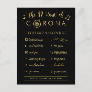 Funny Twelve Days of Corona   Gold Christmas Black Holiday Postcard