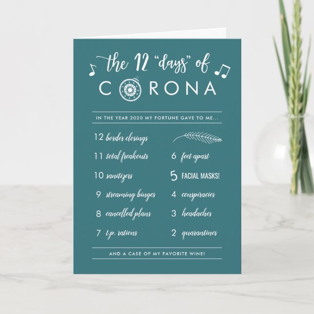 Funny Twelve Days of Corona Modern Teal Holiday Card (Front)