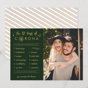 Funny Twelve Days of Corona Photo Gold Green Holiday Card