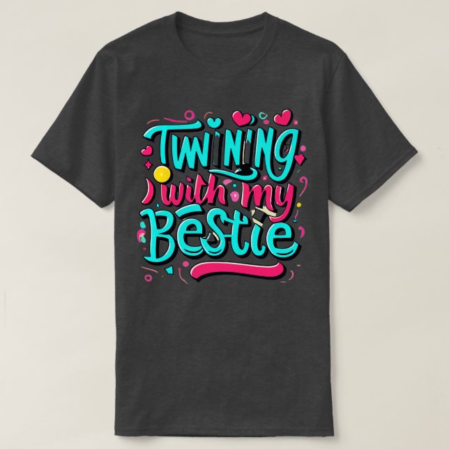 Funny Twin Matching Twins Day Friend Twinning With T-Shirt (Design Front)