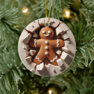 Funny Two Sided Gingerbread Man Christmas Ceramic Tree Decoration