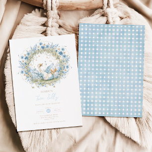 Funny Two Silly Goose Blue Flower Boy 2nd Birthday Invitation
