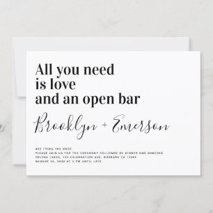 Funny Typography Black White Wedding Invitation