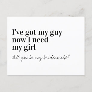 Funny Typography Bridesmaid Proposal Announcement Postcard
