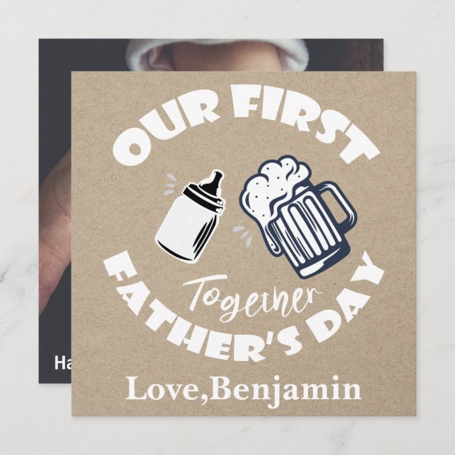 Funny Typography First Father's Day Photo Card (Front/Back)