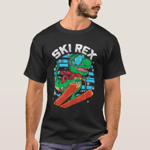 Funny Tyrannosaurus Rex Dinosaur Girls Boys Skiing T-Shirt