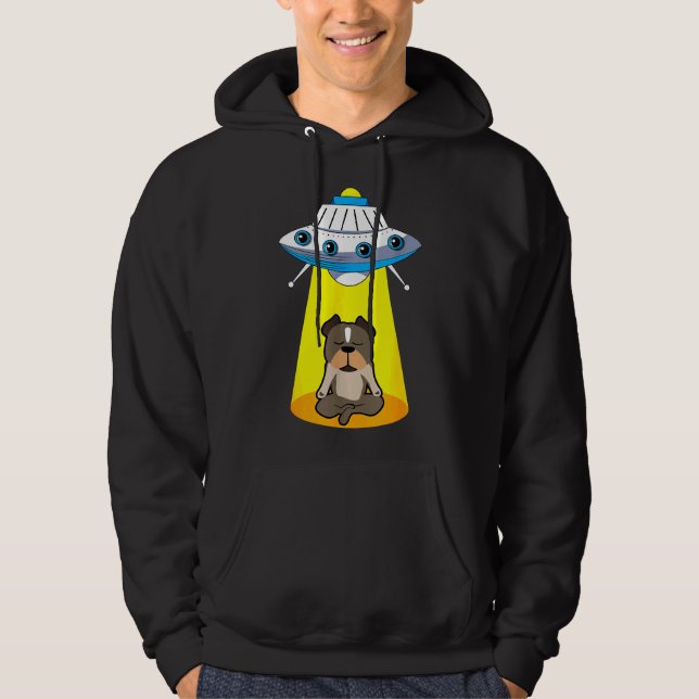 Funny Ufo Alien Capturing Pitbull Hoodie (Front)