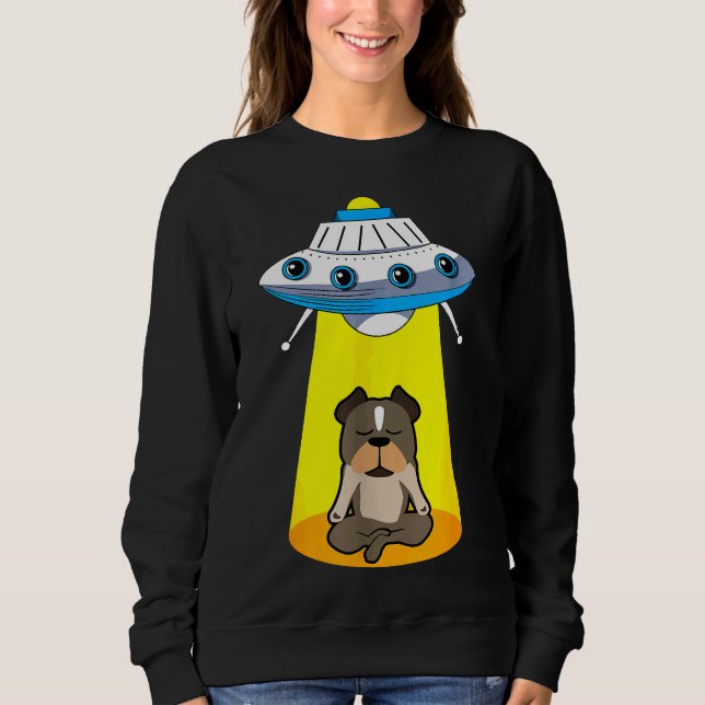 Funny Ufo Alien Capturing Pitbull Sweatshirt (Front)